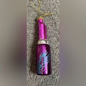 Purple Lipstick Glass Ornament Peacock Christmas 5”